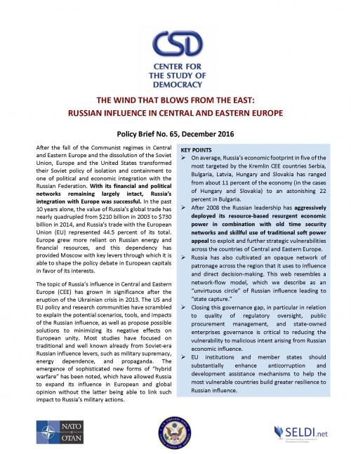 CSD Policy Brief No. 65: The Wind that Blows from the East: Russian Influence in Central and Eastern Europe Cover Image