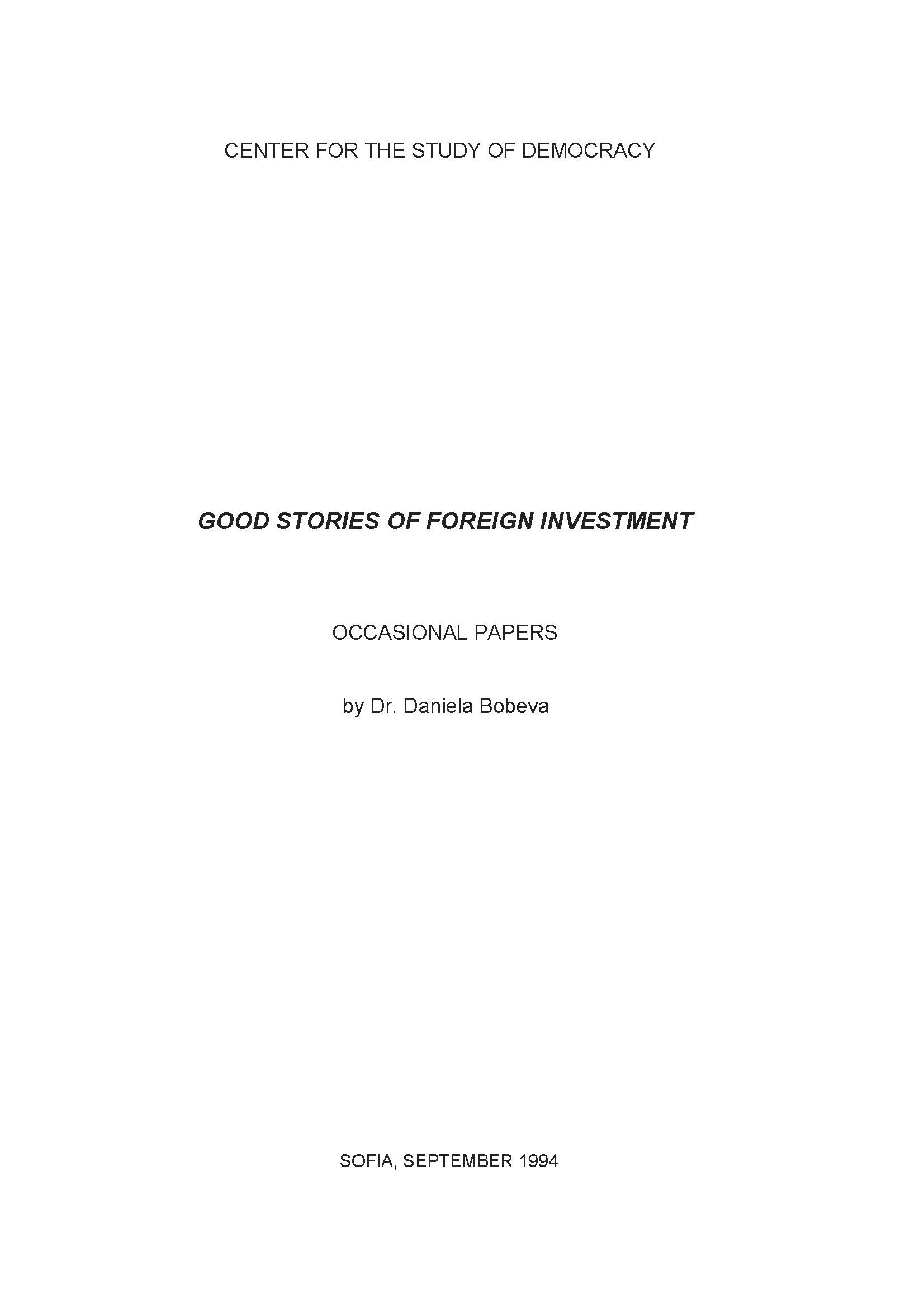 Good Stories of Foreign Investment Cover Image