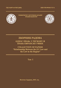 Collection of papers "Relationship Between the EU Law and the Law in the Region" Vol I - The scientific meeting was held at the Law Faculty of the University of East Sarajevo on October 25, 2014 in Pale Cover Image
