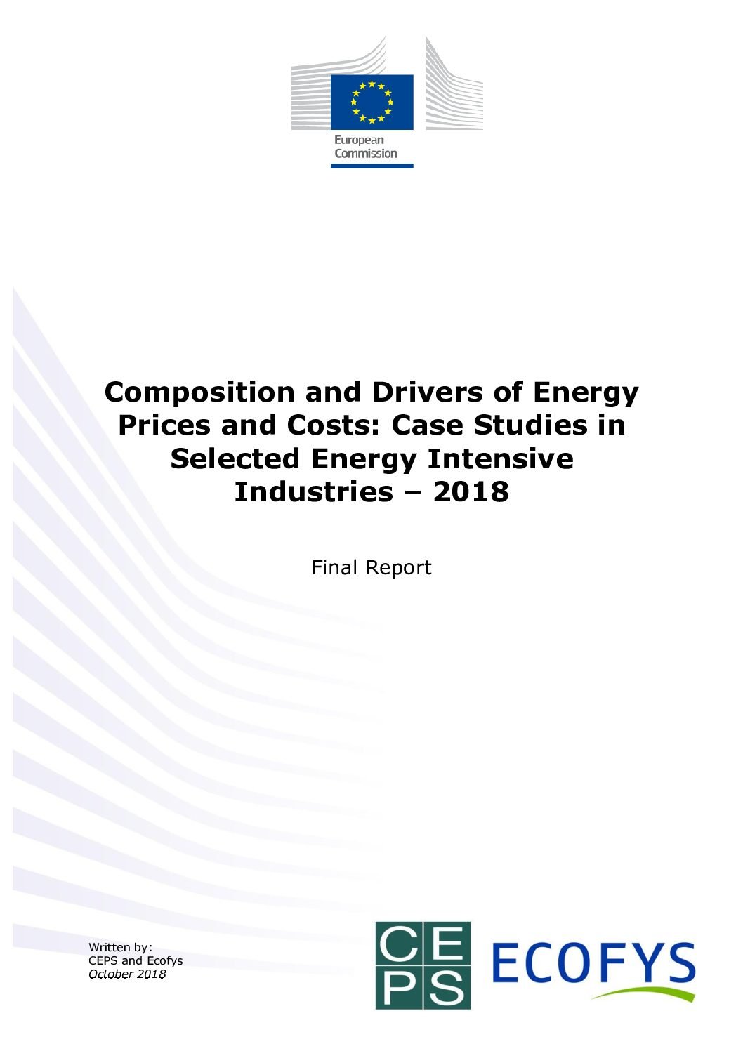 Composition and Drivers of Energy Prices and Costs: Case Studies in Selected Energy Intensive Industries – 2018 Cover Image
