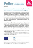 Recommendations for the Improvement of Legal Protection in Public Procurement Procedures in Bosnia and Herzegovina Cover Image