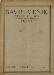 SAVREMENIK - Monthly of the Society of Croatian Writers in Zagreb . Issue 1923 - 01 Cover Image