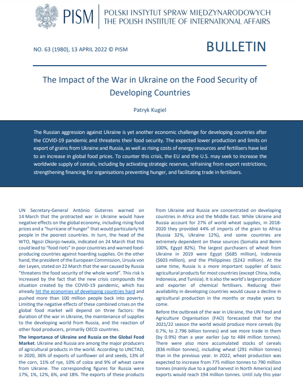The Impact of the War in Ukraine on the Food Security of Developing Countries Cover Image