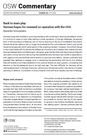 Back to team play. German hopes for renewed co-operation with the USA Cover Image