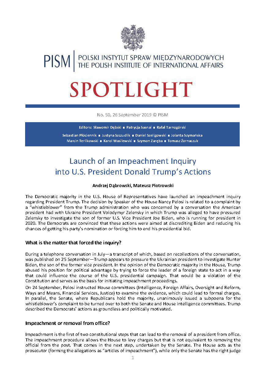 Launch of an Impeachment Inquiry into U.S. President Donald Trump’s Actions Cover Image