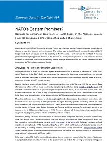 NATO's Eastern Promises? - Demands for permanent deployment of NATO troops on the Alliance’s Eastern Flank risk divisions at a time when political unity is at a premium Cover Image