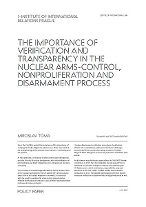 The importance of verification and transparency in the nuclear arms-control, nonproliferation and disarmament process