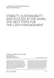 Stability, sustainability and success in the Sahel: the next steps for the Czech engagement
