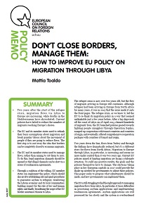 DON’T CLOSE BORDERS, MANAGE THEM: How to improve EU Policy on Migration through Libya
