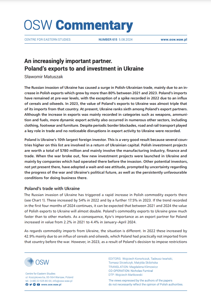 An increasingly important partner. Poland’s exports to and investment in Ukraine