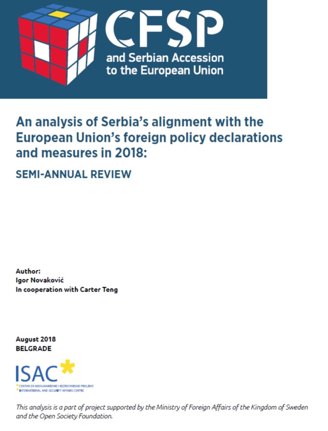 An analysis of Serbia’s alignment with the European Union’s foreign policy declarations and measures in 2018: Semi-annual Review