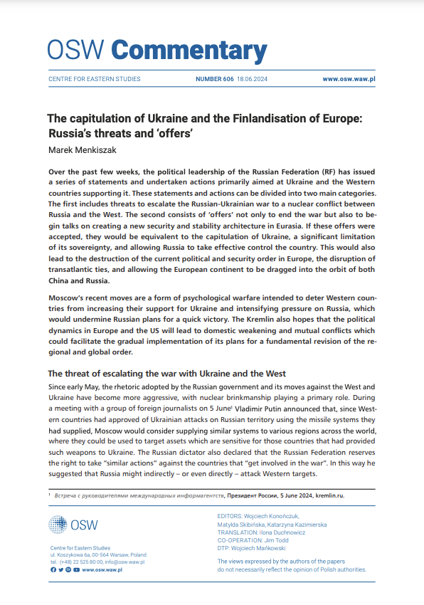 The capitulation of Ukraine and the Finlandisation of Europe: Russia’s threats and ‘offers’