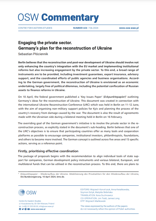 Engaging the private sector. Germany’s plan for the reconstruction of Ukraine