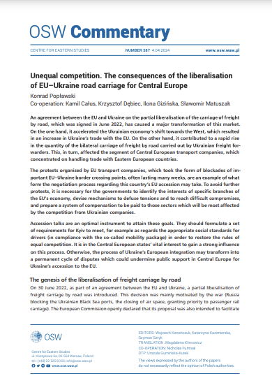 Unequal competition. The consequences of the liberalisation of EU–Ukraine road carriage for Central Europe