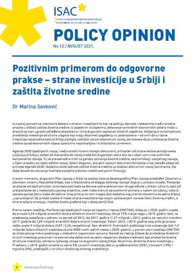 Pozitivnim primerom do odgovorne prakse – strane investicije u Srbiji i zaštita životne sredine