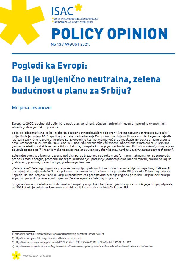 Pogledi ka Evropi: Da li je ugljenično neutralna, zelena budućnost u planu za Srbiju?