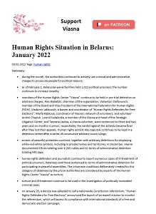 Review-Chronicle of Human Rights Violations in Belarus in January 2022