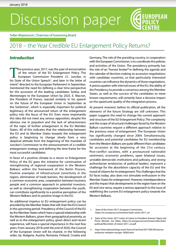 2018 – the Year Credible EU Enlargement Policy Returns?