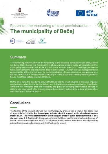 Report on the Monitoring of Local Administration – The Municipality of Bečej