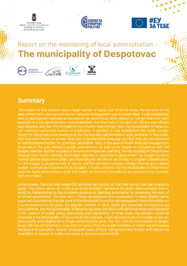 Report on the Monitoring of Local Administration – The Municipality of Despotovac