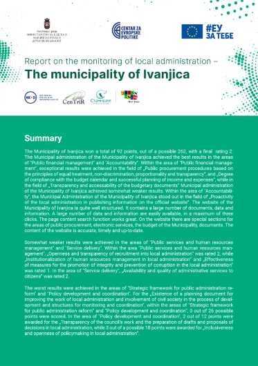 Report on the Monitoring of Local Administration – The Municipality of Ivanjica