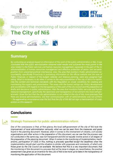 Report on the Monitoring of Local Administration – The City of Niš