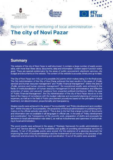 Report on the Monitoring of Local Administration – The City of Novi Pazar