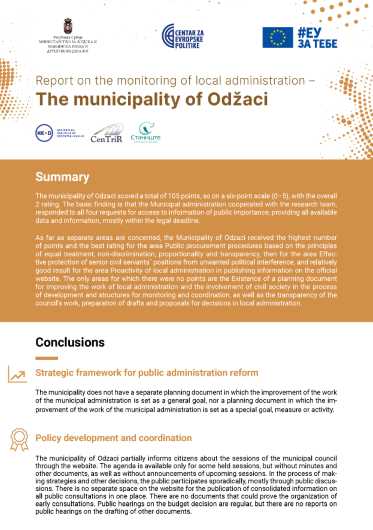 Report on the Monitoring of Local Administration – The Municipality of Odžaci