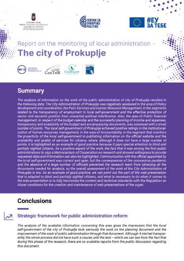 Report on the Monitoring of Local Administration – The City of Prokuplje