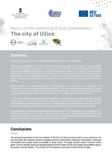 Report on the Monitoring of Local Administration – The City of Užice