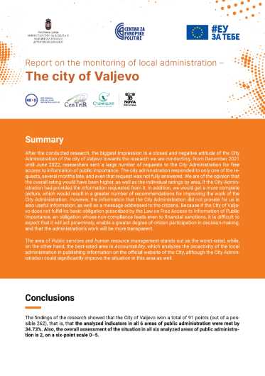 Report on the Monitoring of Local Administration – The City of Valjevo