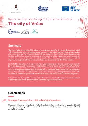 Report on the Monitoring of Local Administration – The City of Vršac