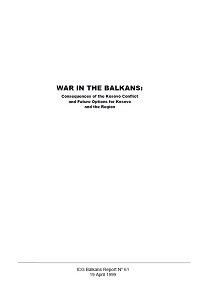 WAR IN THE BALKANS: Consequences of the Kosovo Conflict and Future Options for Kosovo and the Region (ICG Balkans Report N° 61)