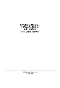 REPUBLIKA SRPSKA – POPLASEN, BRCKO AND KOSOVO: Three Crises and Out? (ICG Balkans Report N° 62)