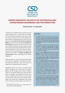 CSD Policy Brief No. 77: Making Democracy Deliver in the Western Balkans. Strengthening Governance and Anticorruption,