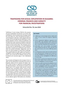 CSD Policy Brief № 78: Trafficking for Sexual Exploitation in Bulgaria. Criminal Finances and Capacity for Financial Investigations,