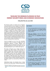 CSD Policy Brief №. 112: Tackling the Kremlin Playbook in Italy: Energy Security Risks and Economic Decoupling.