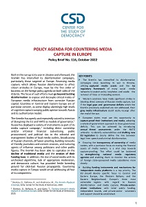 CSD Policy Brief №. 116: Policy Agenda for Countering Media Capture in Europe.