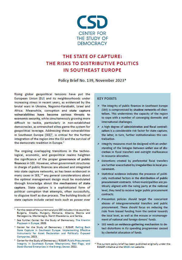 CSD Policy Brief №. 139: The State of Capture: The Risks to Distributive Politics in Southeast Europe