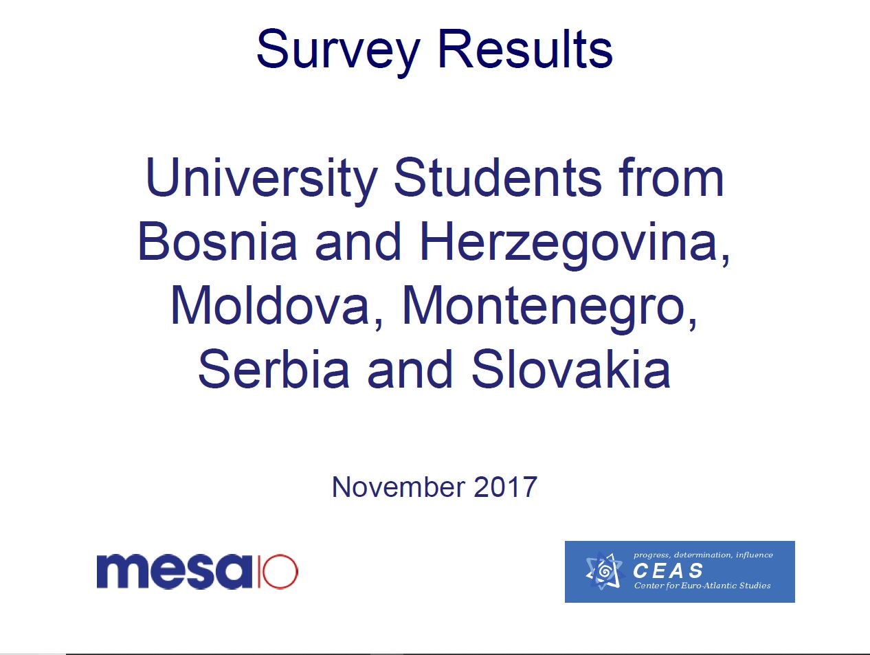 Survey Results - University Students from Bosnia and Herzegovina, Moldova, Montenegro, Serbia and Slovakia 2017