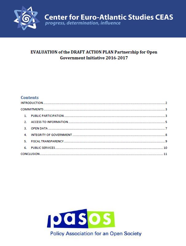 EVALUATION of the DRAFT ACTION PLAN Partnership for Open Government Initiative 2016-2017