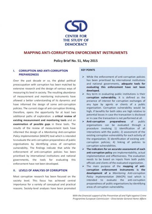 CSD Policy Brief No. 51: Mapping Anti-Corruption Enforcement Instruments