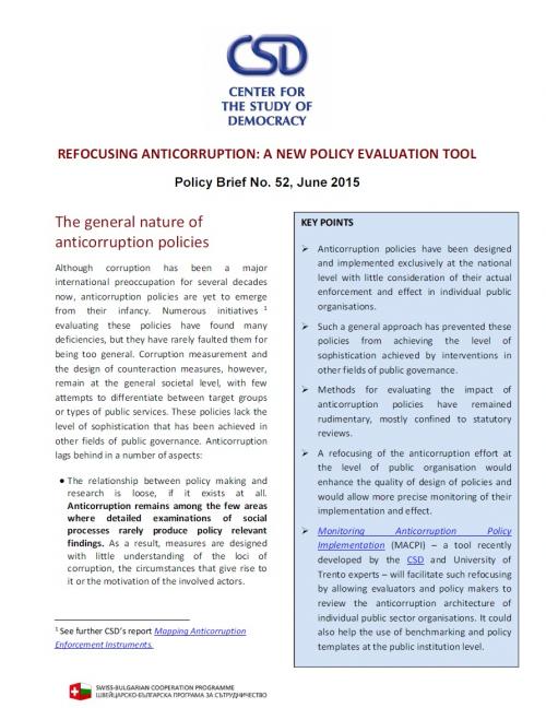 CSD Policy Brief No. 52: Refocusing Anti-Corruption: New Policy Evaluation Tool