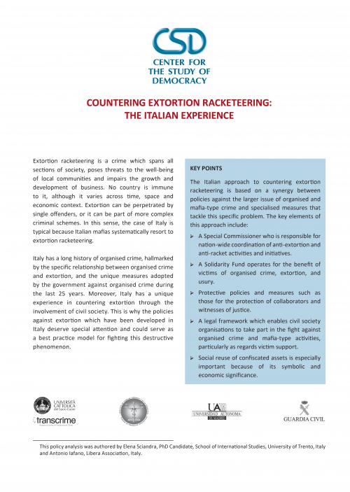 Countering Extortion Racketeering: The Italian Experience