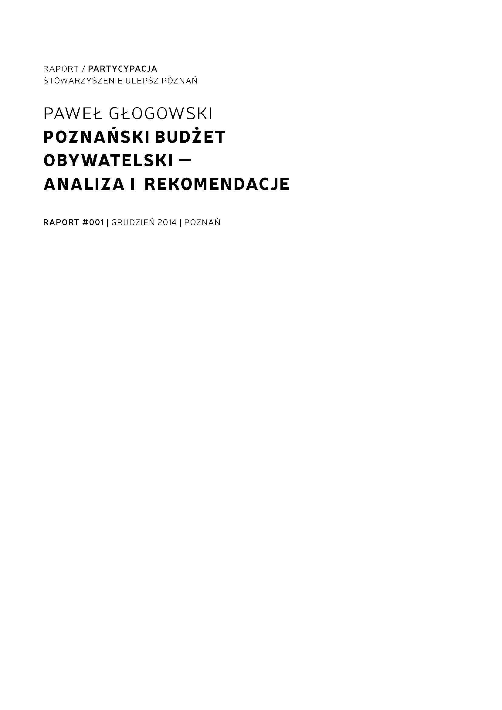 Poznan Participatory Budget - Analysis and Recommendations Cover Image
