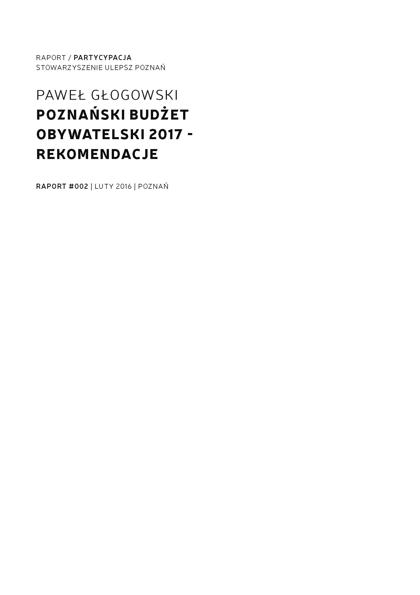 Poznan Participatory Budget 2017 - Recommendations Cover Image