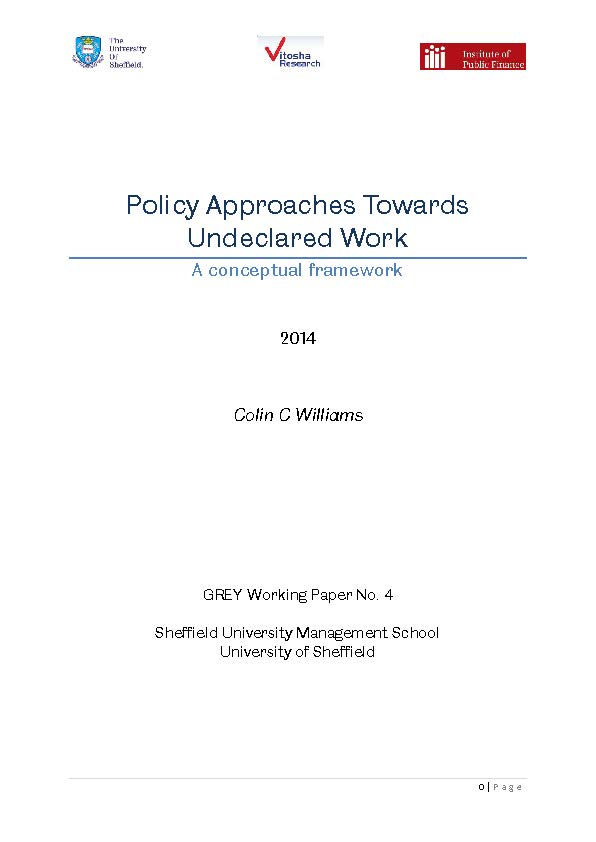 GREY Working Paper No. 4: Policy Approaches Towards Undeclared Work, a Conceptual Framework