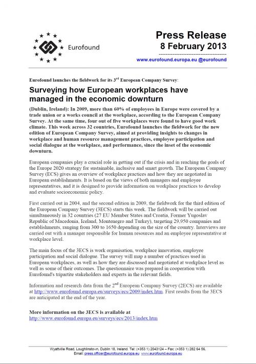Press Release: Surveying how European workplaces have managed in the economic downturn