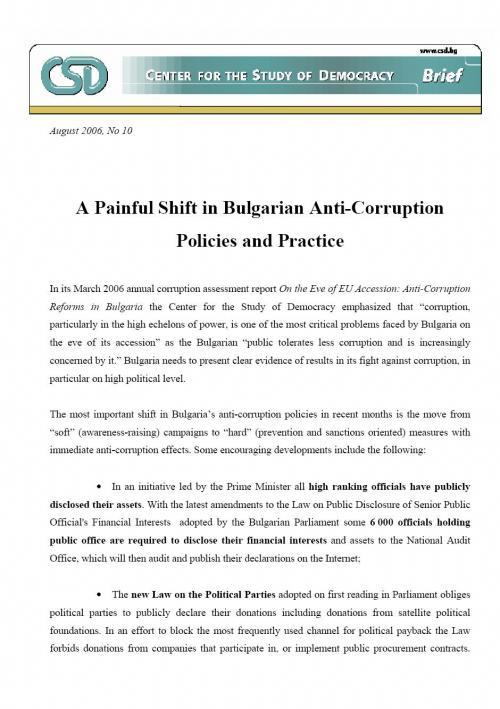 A Painful Shift in Bulgarian Anti-Corruption Policies and Practice