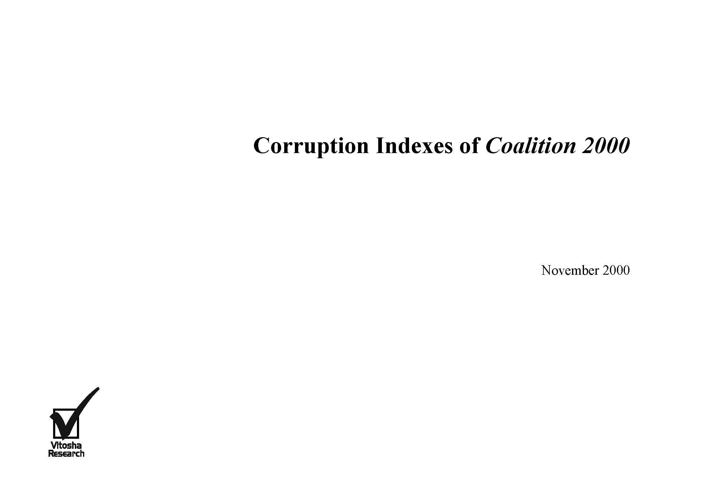 Corruption Indexes of Coalition 2000, November 2000